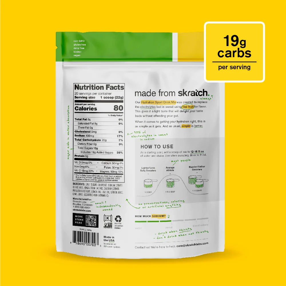 Skratch Labs Hydration Sport Drink Mix Resealable Bag - 20 serving