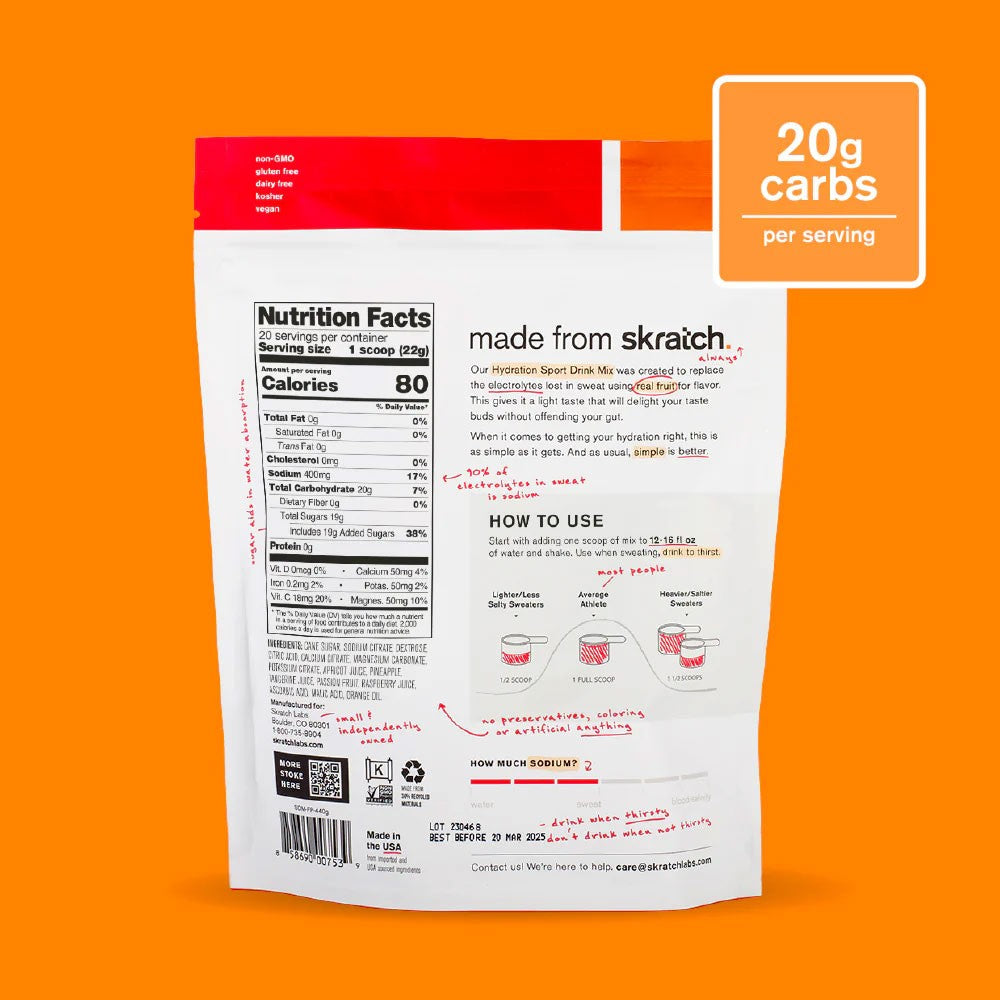 Skratch Labs Hydration Sport Drink Mix Resealable Bag - 20 serving