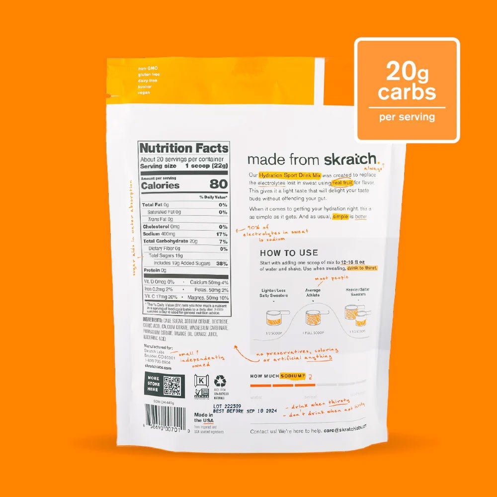 Skratch Labs Hydration Sport Drink Mix Resealable Bag - 20 serving