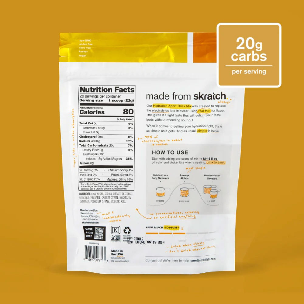 Skratch Labs Hydration Sport Drink Mix Resealable Bag - 20 serving